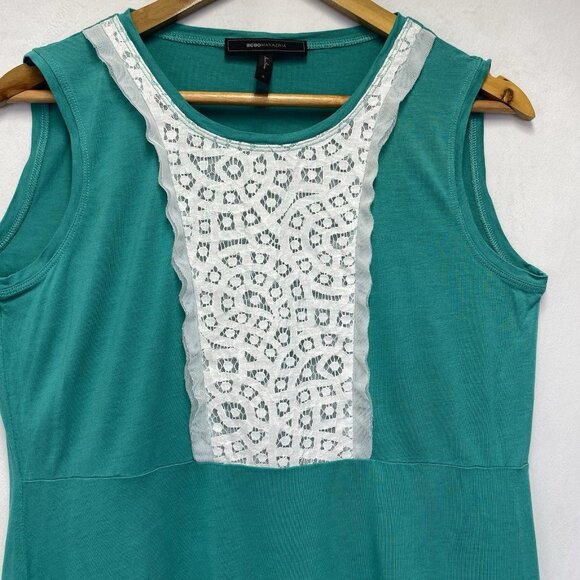 BCBG MAX AZRIA Sleeveless Round Neck Front Lace Detail Blouse Women Small Green - Picture 9 of 10